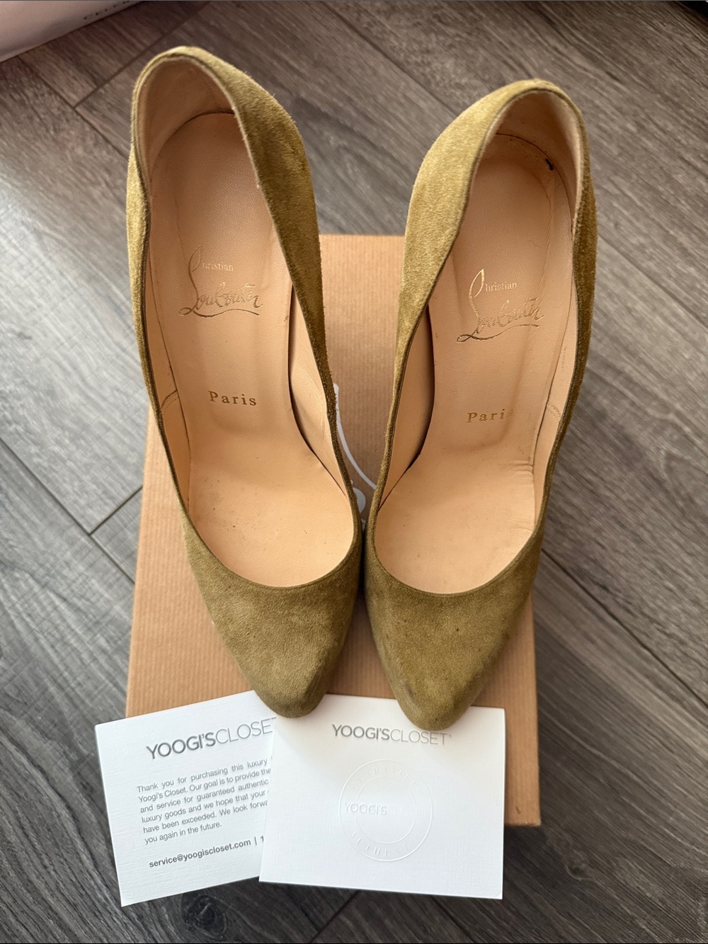 Christian Louboutin Olive Suede Pointed-Toe Pumps